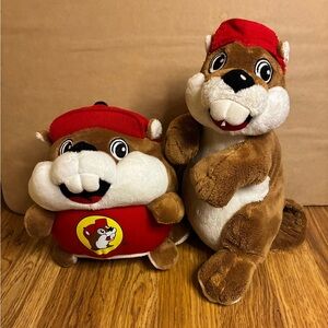 2 Buc-ee's Beaver Mascot Stuffed Animal Plush Round Ball And Tall Toy Bundle